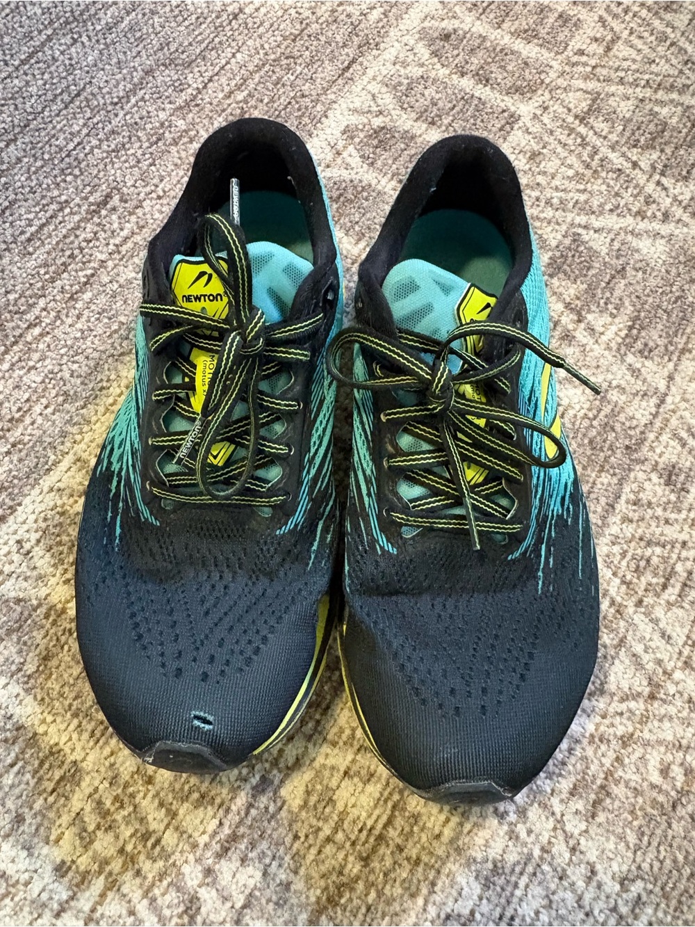Newton Women’s Motion Black & Teal Athletic Running Shoes with Yellow Accents